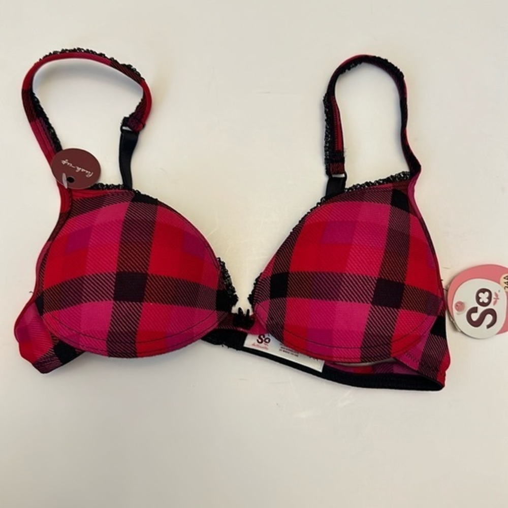 NWT SO red/ black plaid push up bra Sz 34A